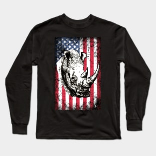 Patriotic Rhinoceros American Flag Long Sleeve T-Shirt